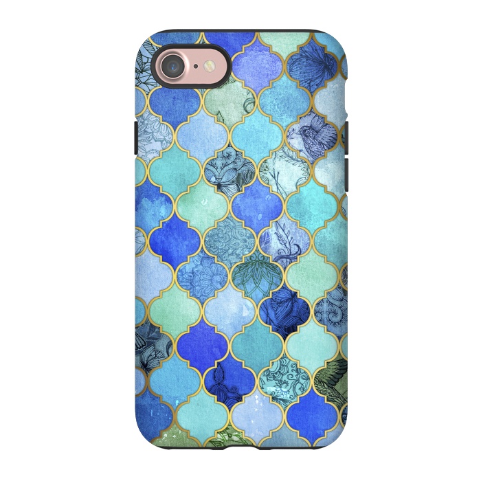 iPhone 7 StrongFit Cobalt Blue Aqua and Gold Decorative Moroccan Tile Pattern by Micklyn Le Feuvre