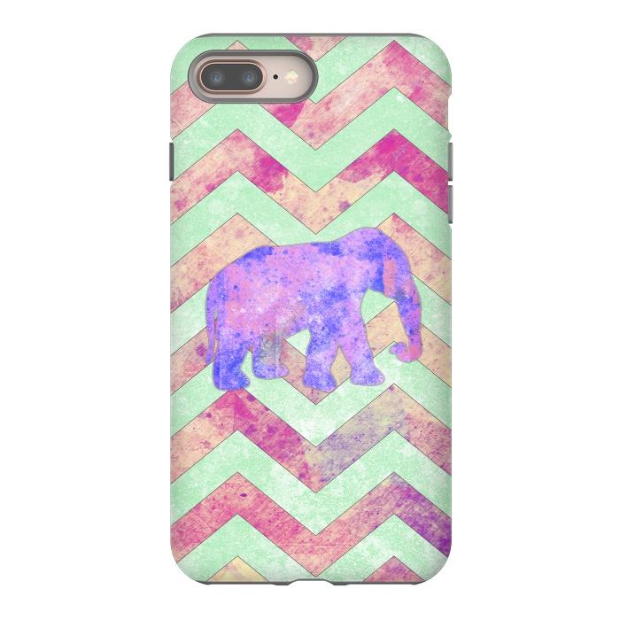 iPhone 7 plus StrongFit Elephant Mint Green Chevron Pink Watercolor by Girly Trend