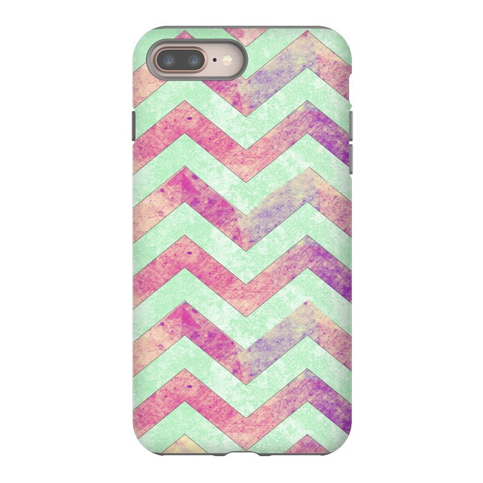 iPhone 7 plus StrongFit Mint Pink Watercolor Chevron by Girly Trend