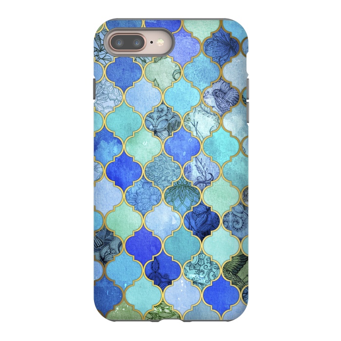 iPhone 7 plus StrongFit Cobalt Blue Aqua and Gold Decorative Moroccan Tile Pattern by Micklyn Le Feuvre