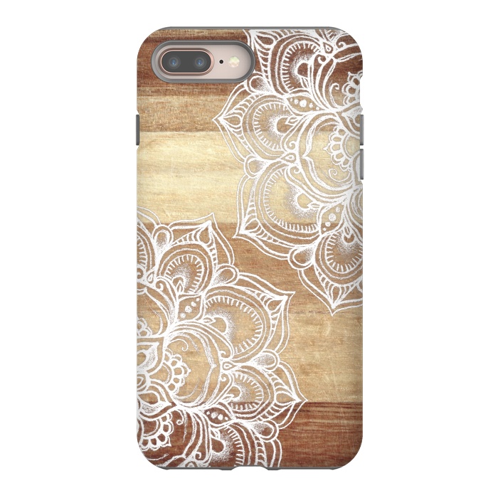 iPhone 7 plus StrongFit White doodles on blonde wood by Micklyn Le Feuvre